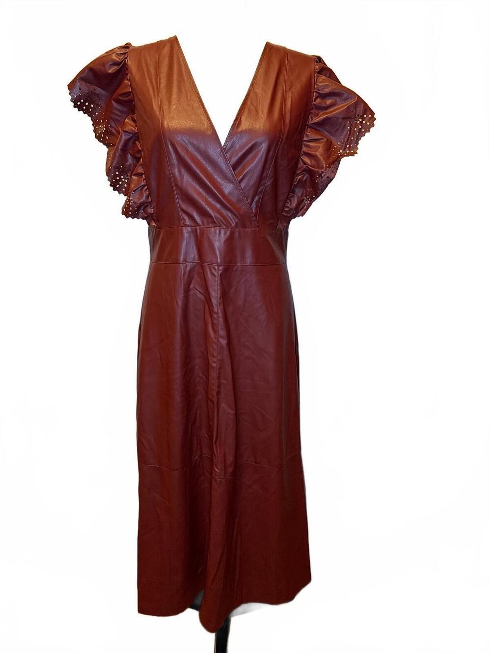 Zara Burgundy Faux Leather Midi Dress L Dark Academia Whimsigoth Boho Western